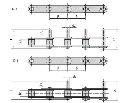 Double Pitch Conveyor Chains with Extended Pins drawing