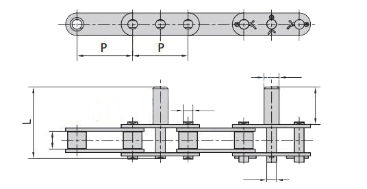  Double Pitch Conveyor Chains with Extended Pins drawing