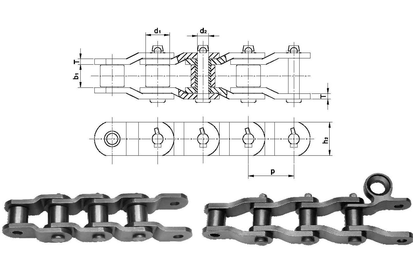 heavy duty cranked-link transmission chain drawing