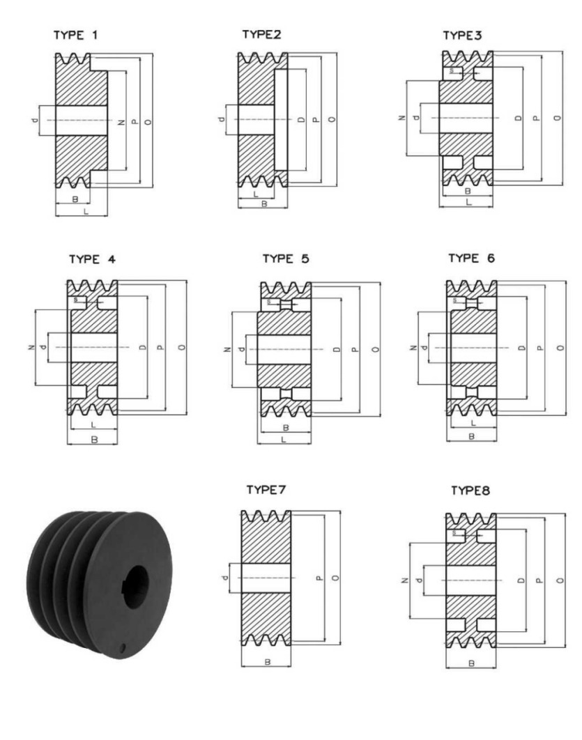 V belt pulleys with solid hub