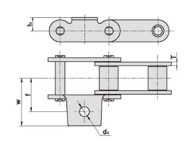 Agricultural roller chains with attachments A1