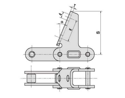 Agricultural roller chains with attachments A1