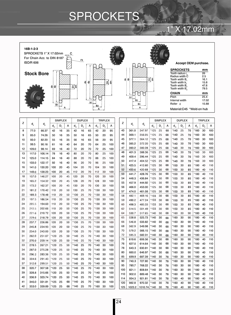 DIN stock bore sprocket